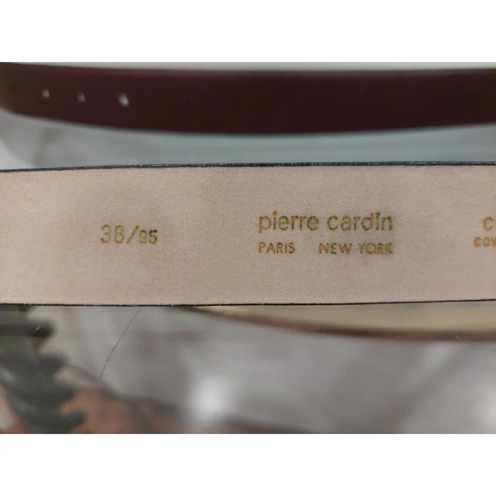 Pierre Cardin Soft Brown Leather Belt Size 38 Square Golden Buckle Cowhide Spain